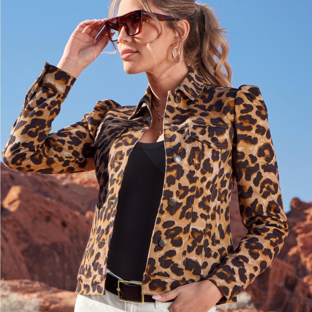 Boston Proper Leopard Print Women's Jacket - Tan/Black